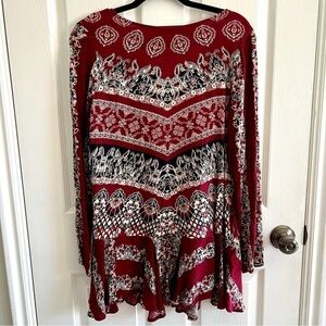 Free People Smooth Talker Red Combo Printed Open Back Tunic Dress Size Small